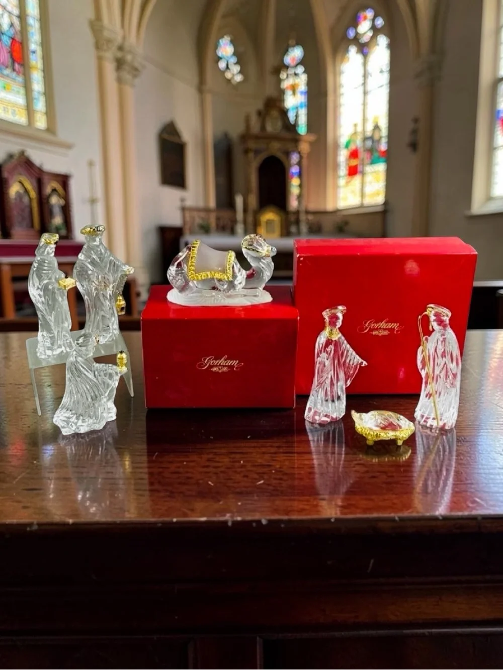 Vintage Gorham Crystal Nativity Set Holy Family Wise Men Camel Boxed 7 Pc